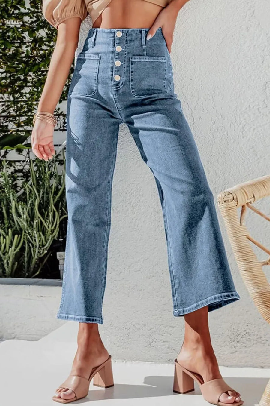 Button Fly Cropped Wide Leg Jeans - Jeans Junction Online 