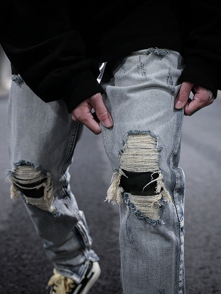 Camouflage Patch Patch Wash Water Distressed Jeans - Jeans Junction Online 