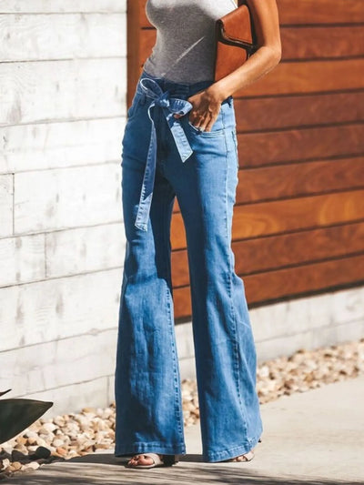 High-Waisted Tie-Front Flare Jeans - Jeans Junction Online