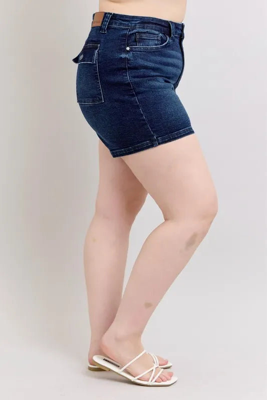 Judy Blue Plus Size High Waist Back Flap Pocket Denim Shorts - Jeans Junction Online