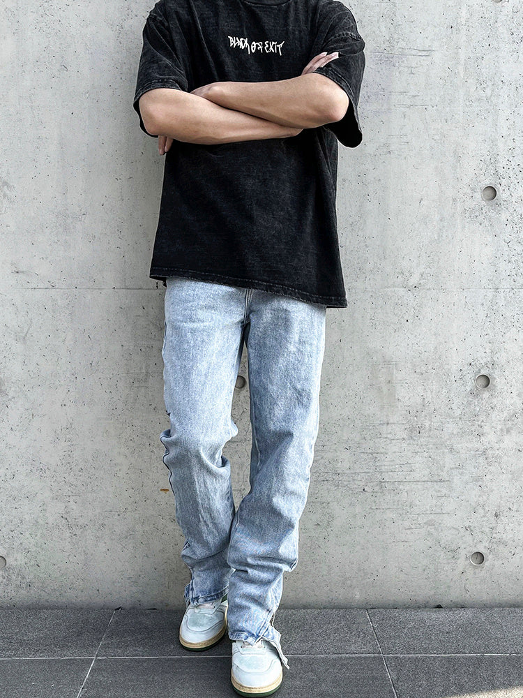 Retro Nostalgic Blue Zipper Button Straight-leg Jeans - Jeans Junction Online