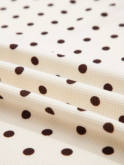 Polka Dot Notched Long Sleeve Top and Drawstring Joggers Lounge Set - Jeans Junction Online