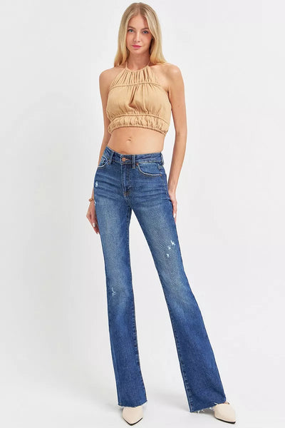 RISEN Full Size Distressed Mid Rise Flare Jeans Plus Size - Jeans Junction Online