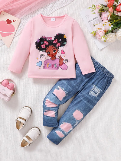 Children's Cartoon Graphic Top and Pants Set - Jeans Junction Online