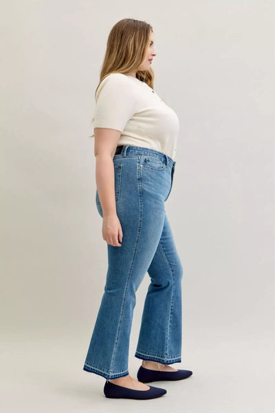 Judy Blue Full Size Mid Rise Slim Bootcut Tummy Control Release Hem Jeans Plus Size - Jeans Junction Online