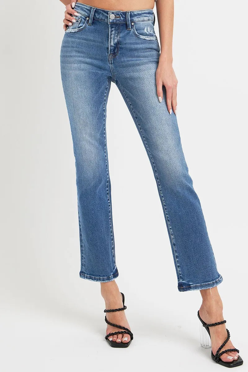 RISEN Full Size Mid Rise Ankle Straight Jeans with Pockets - Jeans Junction Online