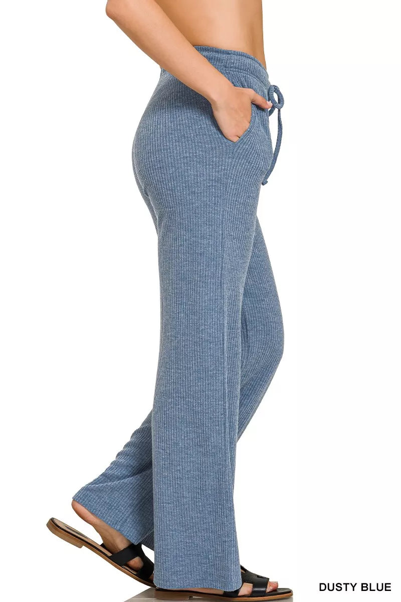Zenana Ribbed Drawstring Lounge Pants - Jeans Junction Online