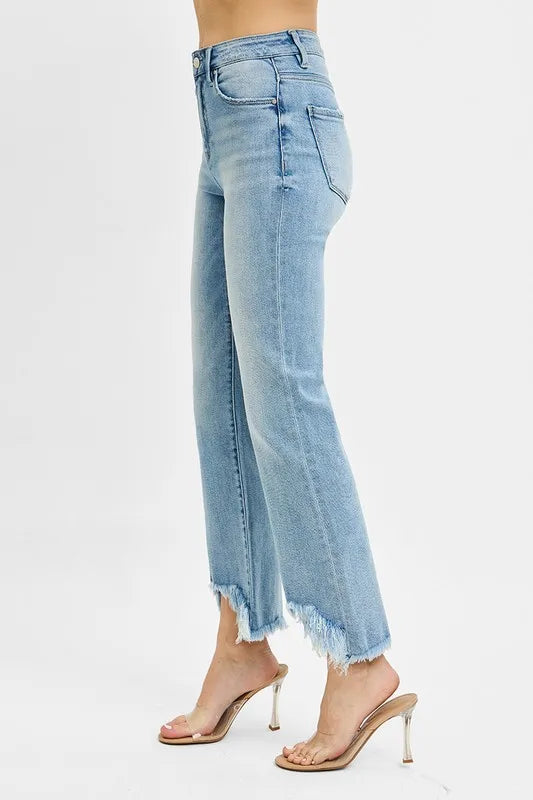 RISEN Full Size High Rise Crop Bootcut Fray Hem Jeans Plus Size - Jeans Junction Online