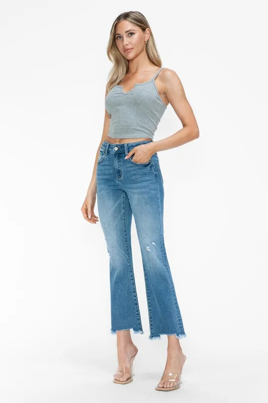 bytos Raw Hem Distressed Mid Rise Crop Jeans - Jeans Junction Online