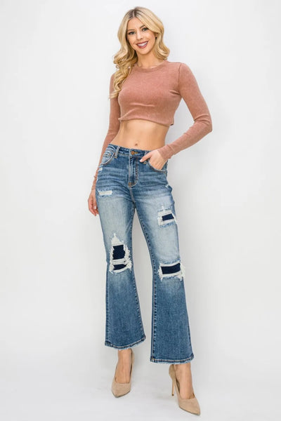 Risen Full Size High Rise Distressed Ankle Flare Jeans - Jeans Junction Online
