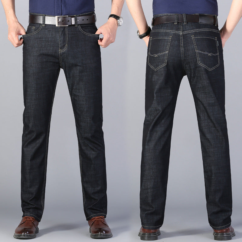 Four Seasons Jeans Men's Cotton Mid-waist Thin Stretch Black - Jeans Junction Online