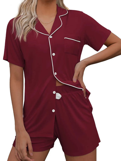 Button Up Short Sleeve Top and Shorts Lounge Set - Jeans Junction Online