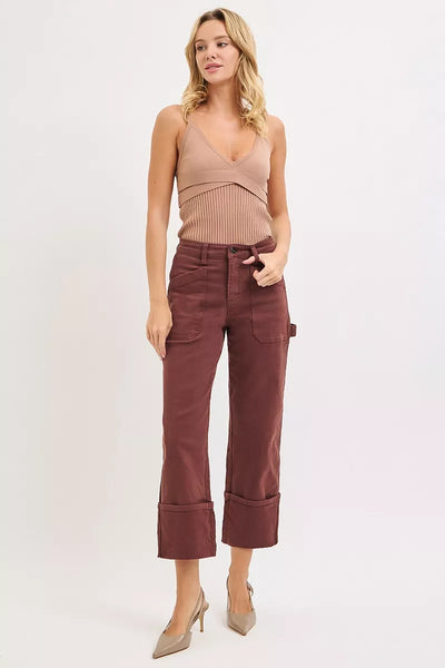 RISEN Full Size High Rise Wide Straight Cuffed Patch Jeans Plus Size - Jeans Junction Online