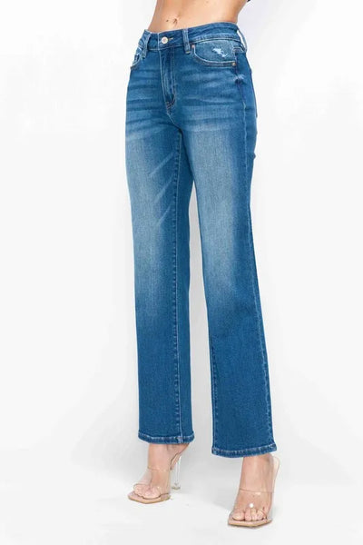 bytos Full Size Cat's Whiskers High Rise Straight Jeans - Jeans Junction Online