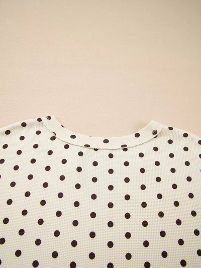 Polka Dot Notched Long Sleeve Top and Drawstring Joggers Lounge Set - Jeans Junction Online