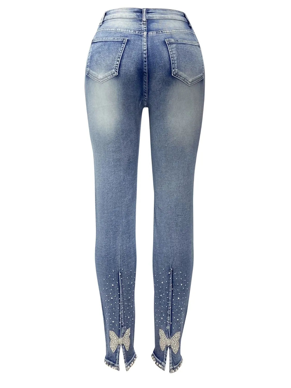 Rhinestone Butterfly Jeans with Pockets - Jeans Junction Online