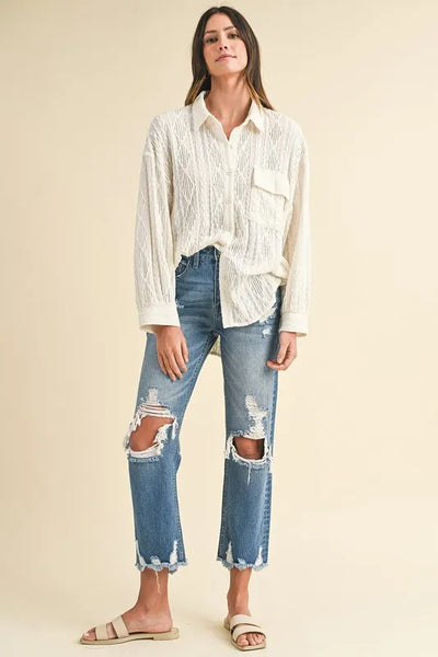 Annie Wear Distressed Raw Hem Cropped Jeans - Jeans Junction Online