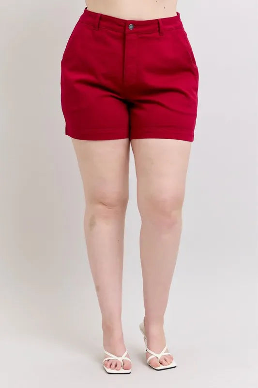 Judy Blue Plus Size High Waist Tummy Control Garment Dyed Heart Shaped Denim Shorts - Jeans Junction Online