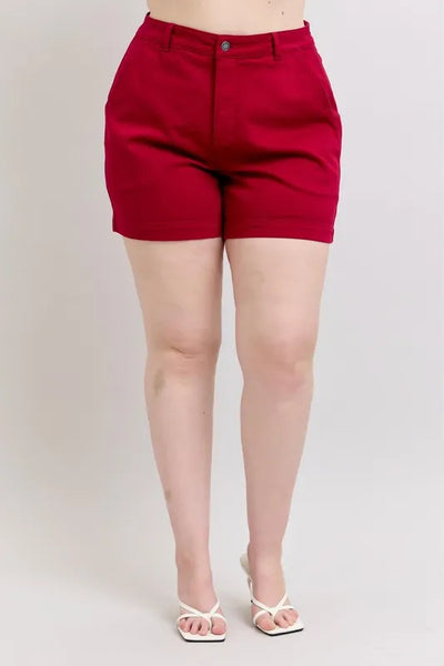 Judy Blue Plus Size High Waist Tummy Control Garment Dyed Heart Shaped Denim Shorts - Jeans Junction Online