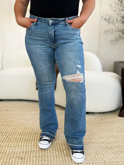 Judy Blue Full Size Mid Rise Destroyed Hem Distressed Jeans - Jeans Junction Online