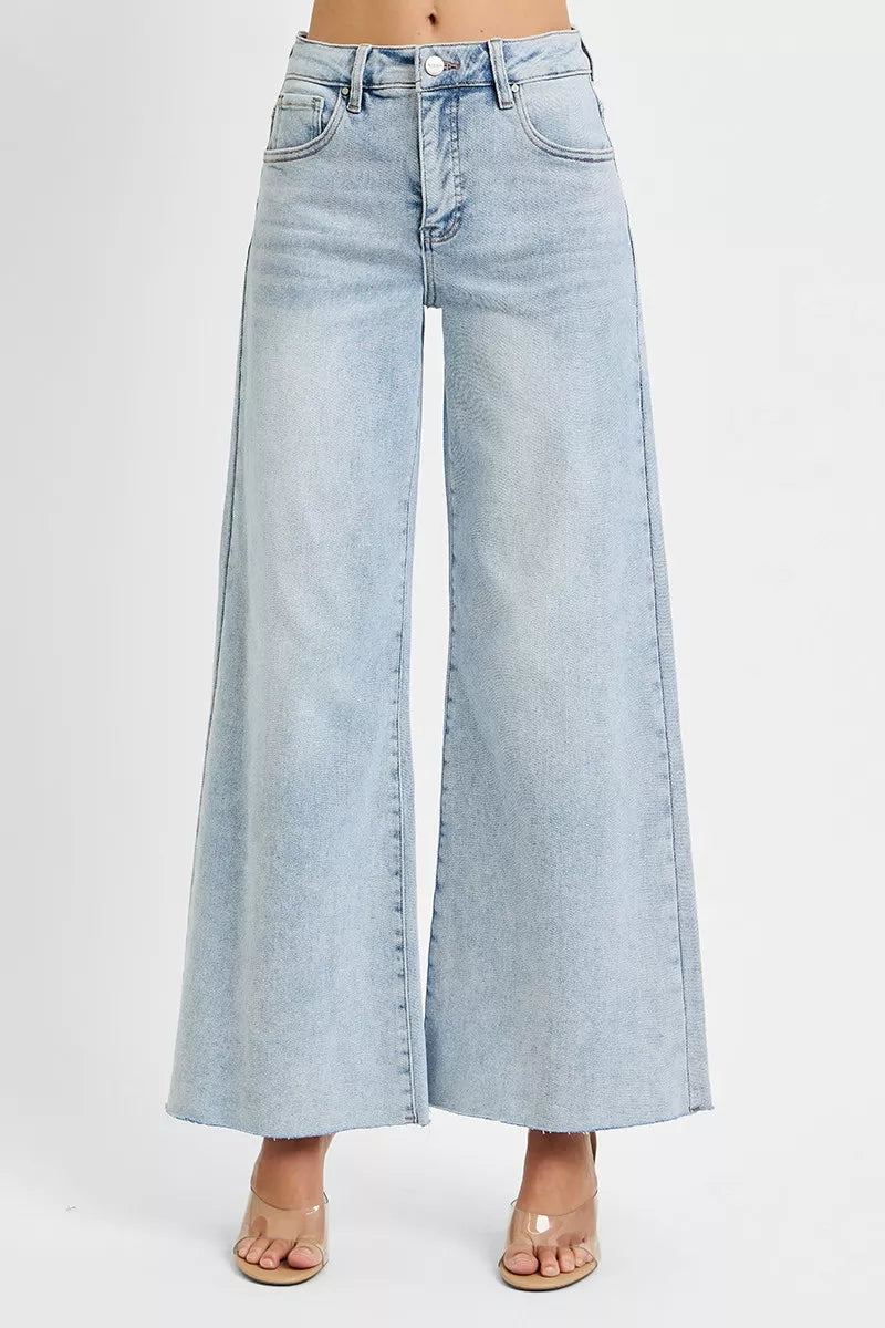 RISEN Full Size High Rise Ankle Wide Palazzo Jeans Plus Size - Jeans Junction Online 