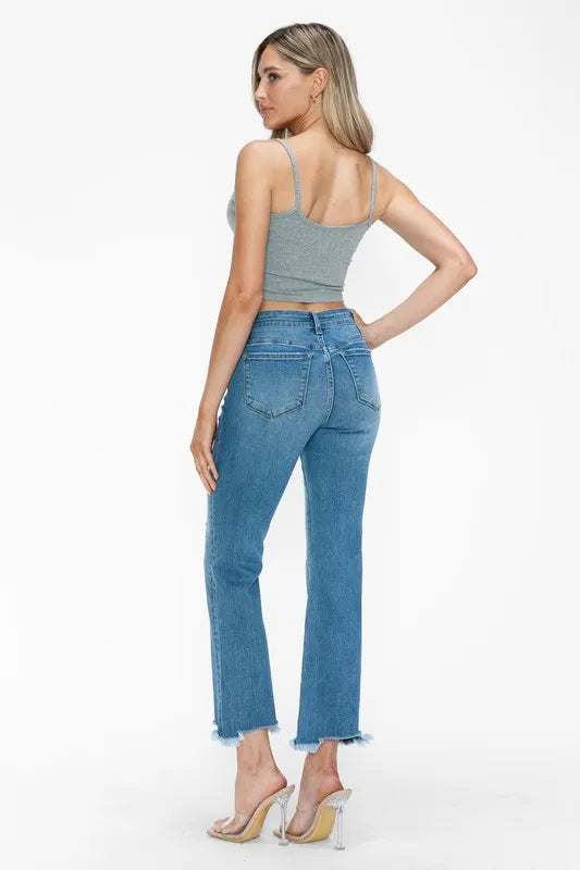 bytos Raw Hem Distressed Mid Rise Crop Jeans - Jeans Junction Online
