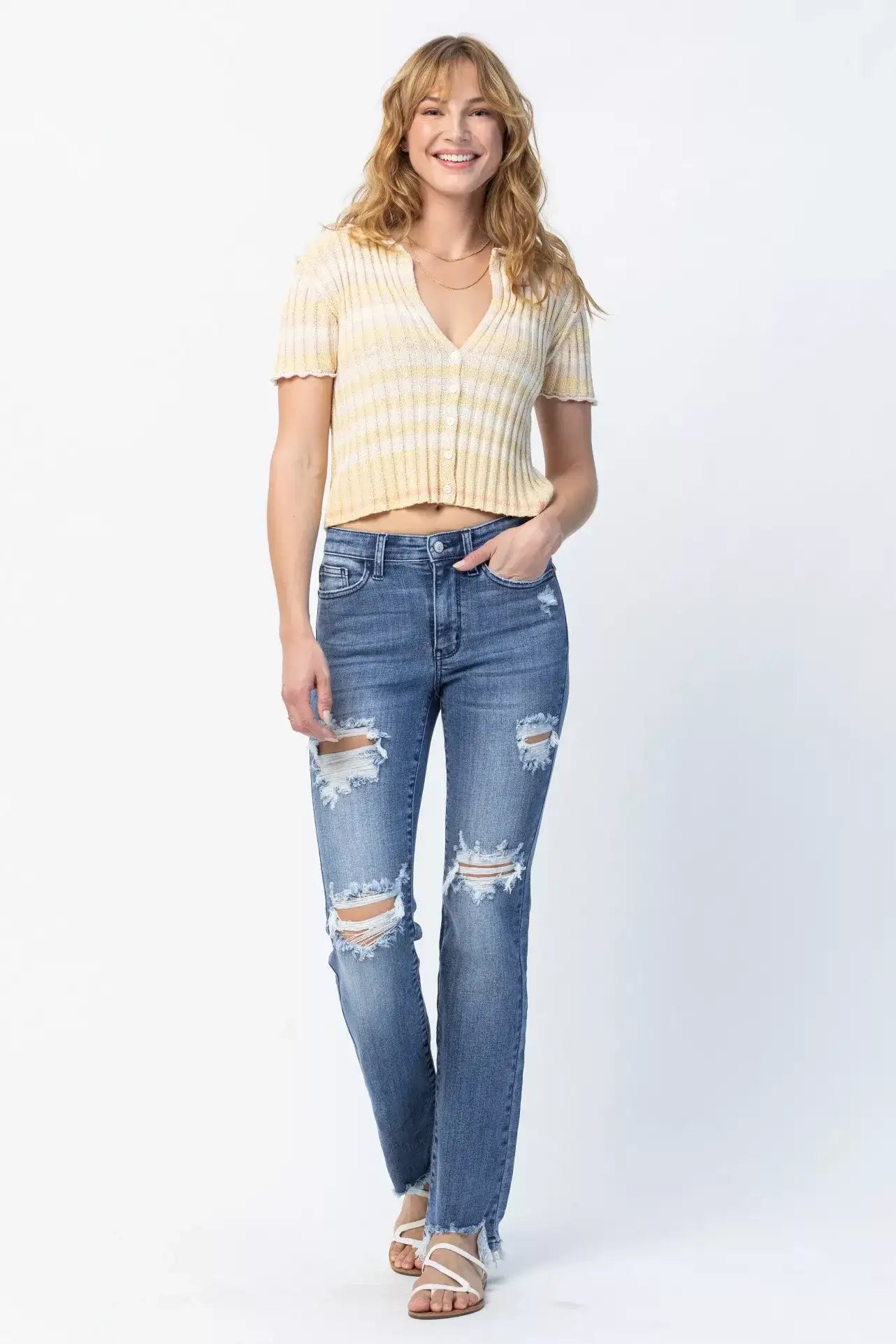 Judy Blue Full Size Mid Rise Destroy Straight Jeans Plus Size - Jeans Junction Online