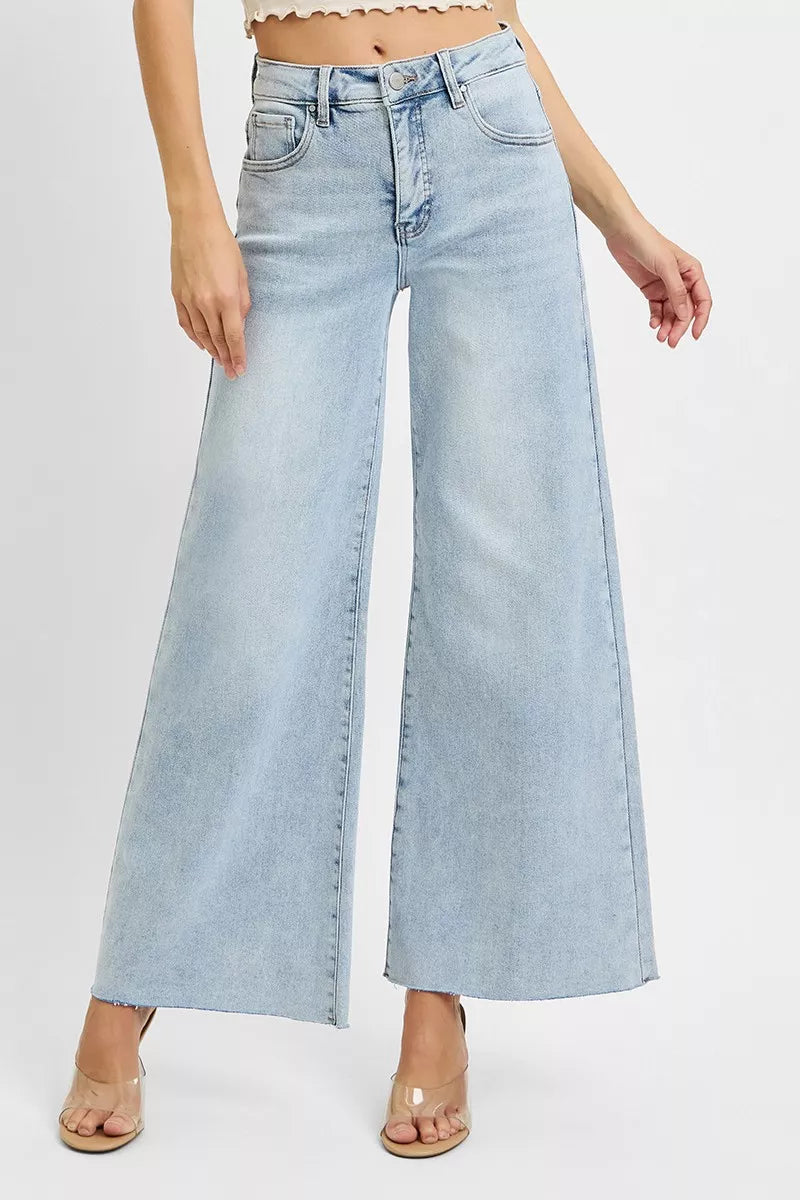 RISEN Full Size High Rise Ankle Wide Palazzo Jeans Plus Size - Jeans Junction Online
