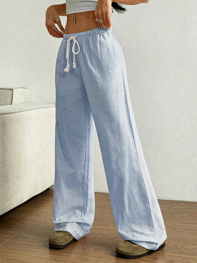 Drawstring Striped Wide Leg Pants - Jeans Junction Online