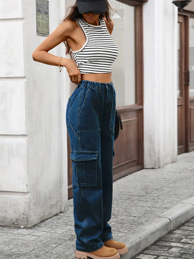 High-Waisted Cargo Jeans - Jeans Junction Online