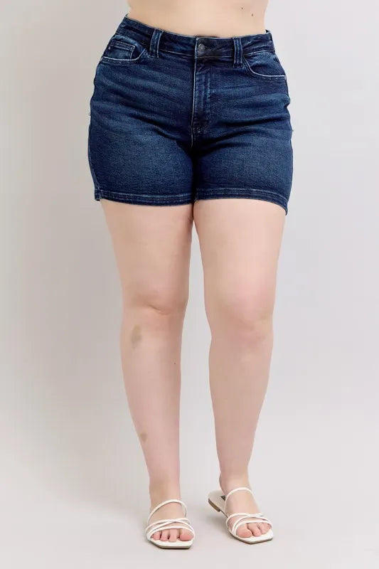 Judy Blue Full Size High Waist Back Flap Pocket Denim Shorts Plus Size - Jeans Junction Online