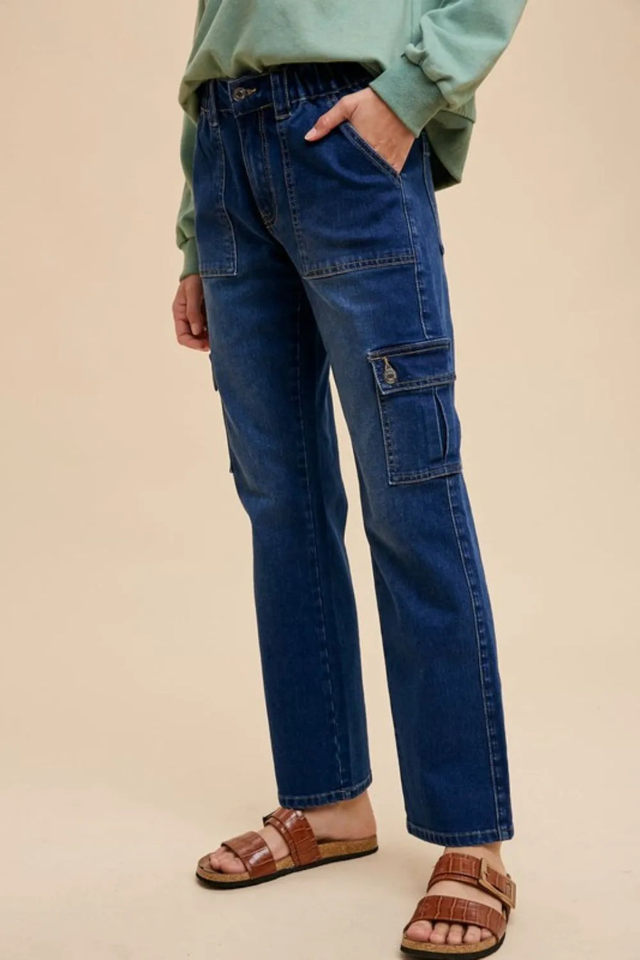 Annie Wear Straight Leg Jeans with Cargo Pockets - Jeans Junction Online 