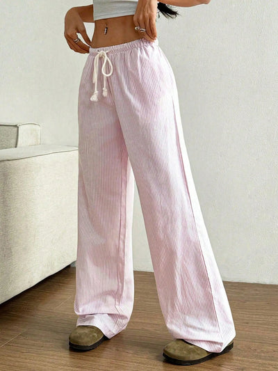 Drawstring Striped Wide Leg Pants - Jeans Junction Online