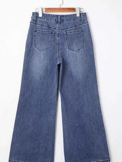 High Waist Button Zip Flare Leg Jeans - Jeans Junction Online