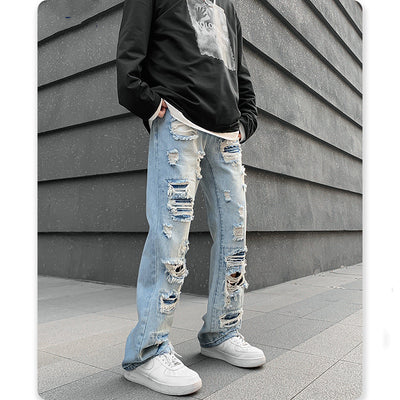 Men's Straight Irregular Trendy Ripped Jeans - Jeans Junction Online