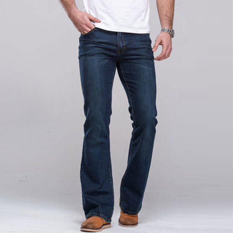 Men's Casual Jeans Dark Blue Micro-elastic Classic Washed Slim Micro Horn - Jeans Junction Online 