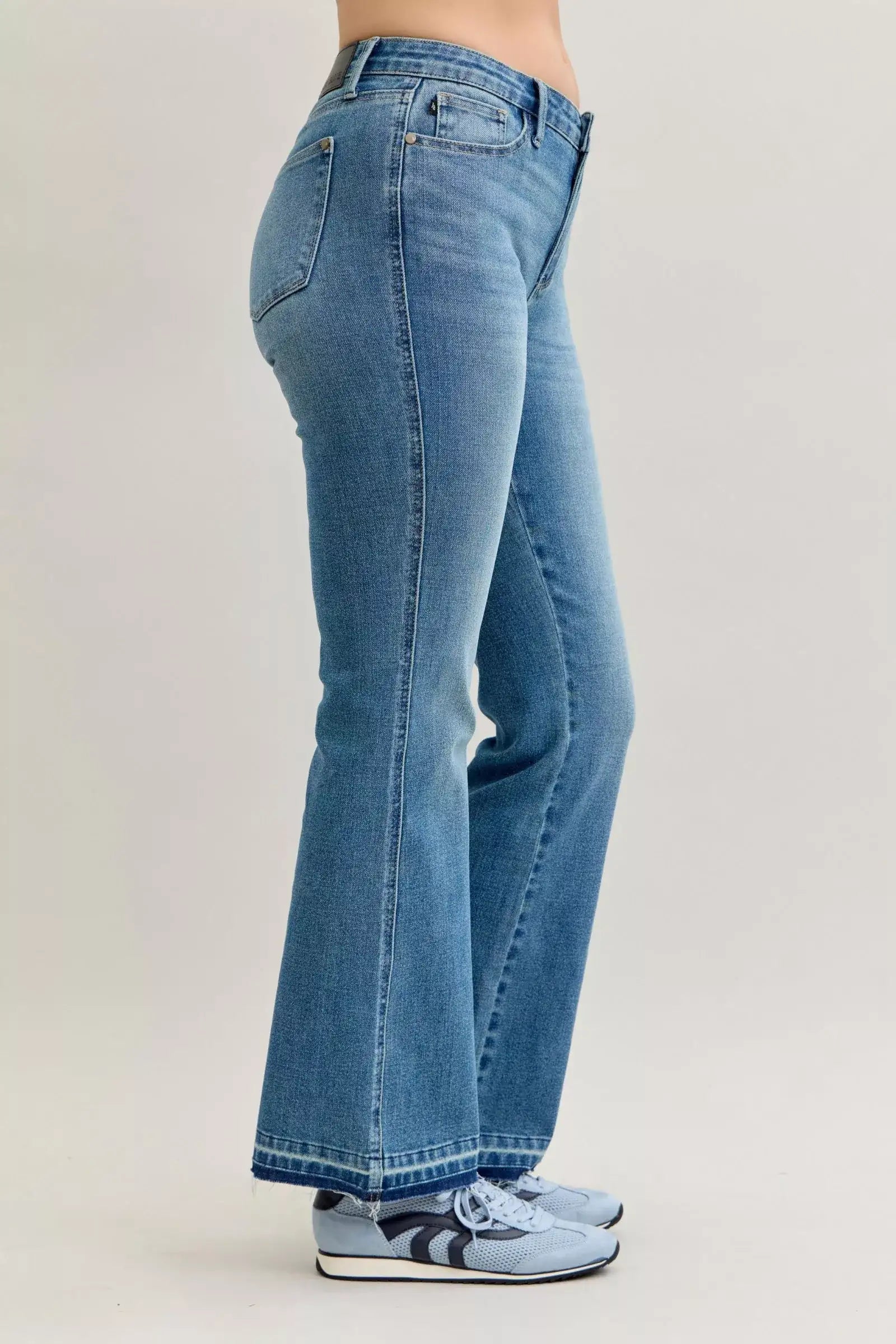 Judy Blue Full Size Mid Rise Slim Bootcut Tummy Control Release Hem Jeans Plus Size - Jeans Junction Online