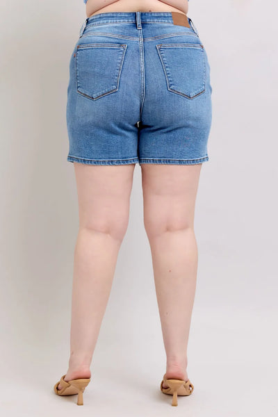 Judy Blue Full Size 2 Button Denim Shorts with Pockets Plus Size - Jeans Junction Online