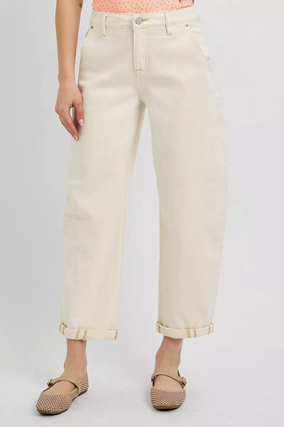 RISEN High Rise Relaxed Barrel Cuffed Jeans - Jeans Junction Online