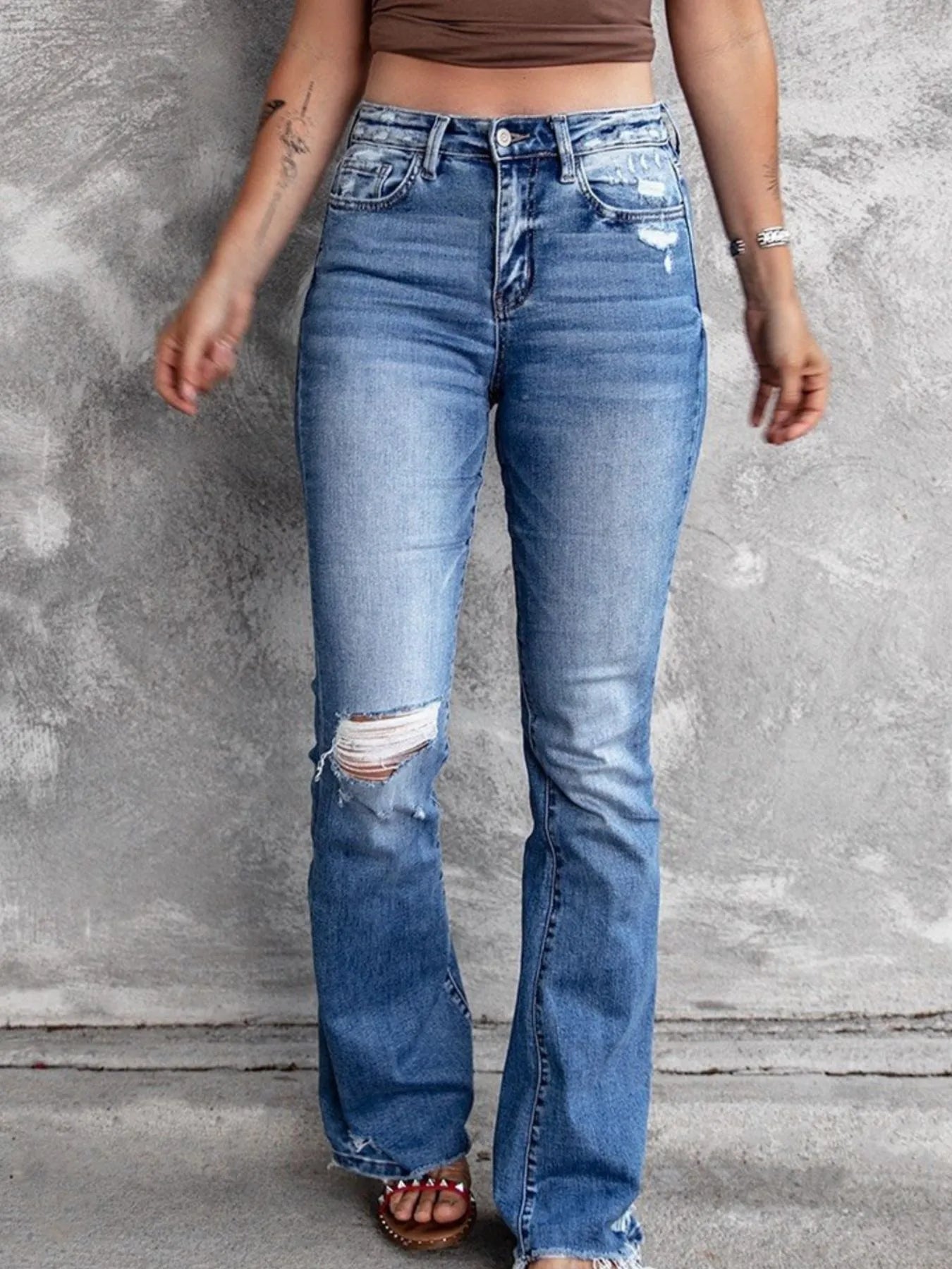 Distressed Flare Jeans - Jeans Junction Online