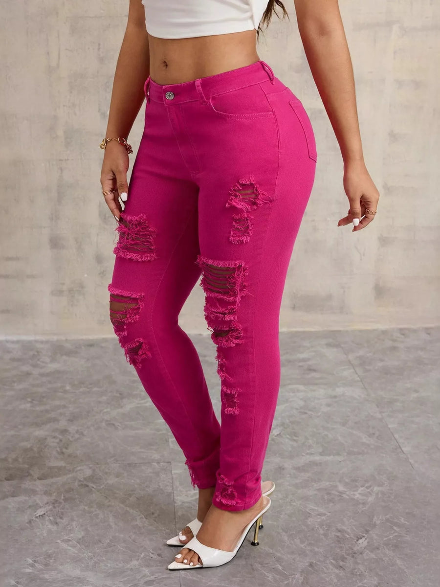 High-Waisted Distressed Skinny Jeans - Jeans Junction Online 
