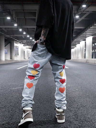 Love Embroidered Fitted Straight Leg Jeans - Jeans Junction Online