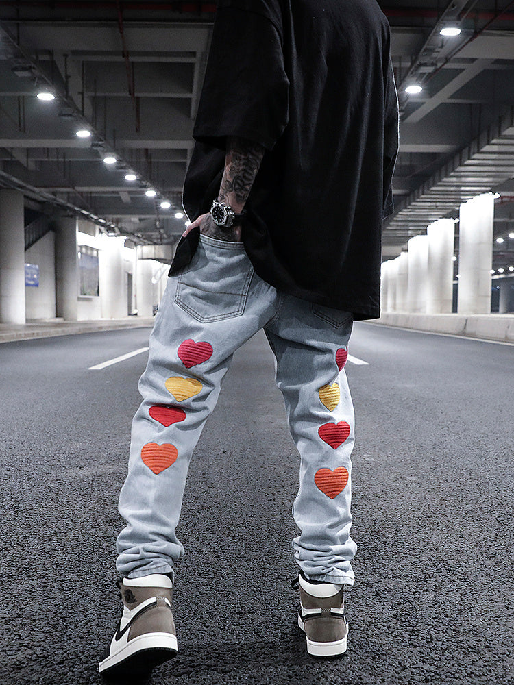 Love Embroidered Fitted Straight Leg Jeans - Jeans Junction Online 