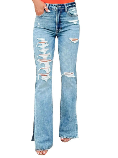 Distressed Slit Bootcut Jeans - Jeans Junction Online