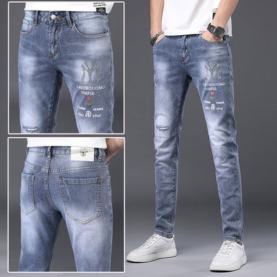 High-End Embroidered Ripped Slim-Fit Jeans - Jeans Junction Online
