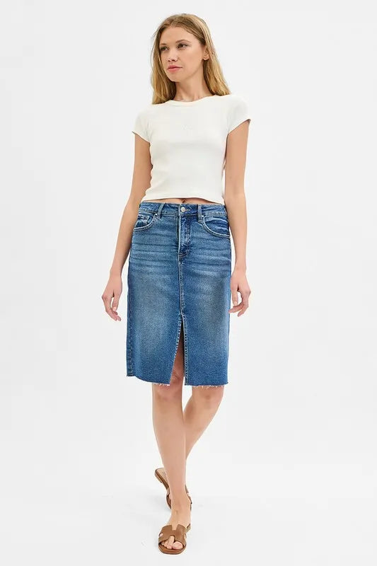 RISEN Full Size High Rise Front Slit Pencil Skirts Plus Size - Jeans Junction Online