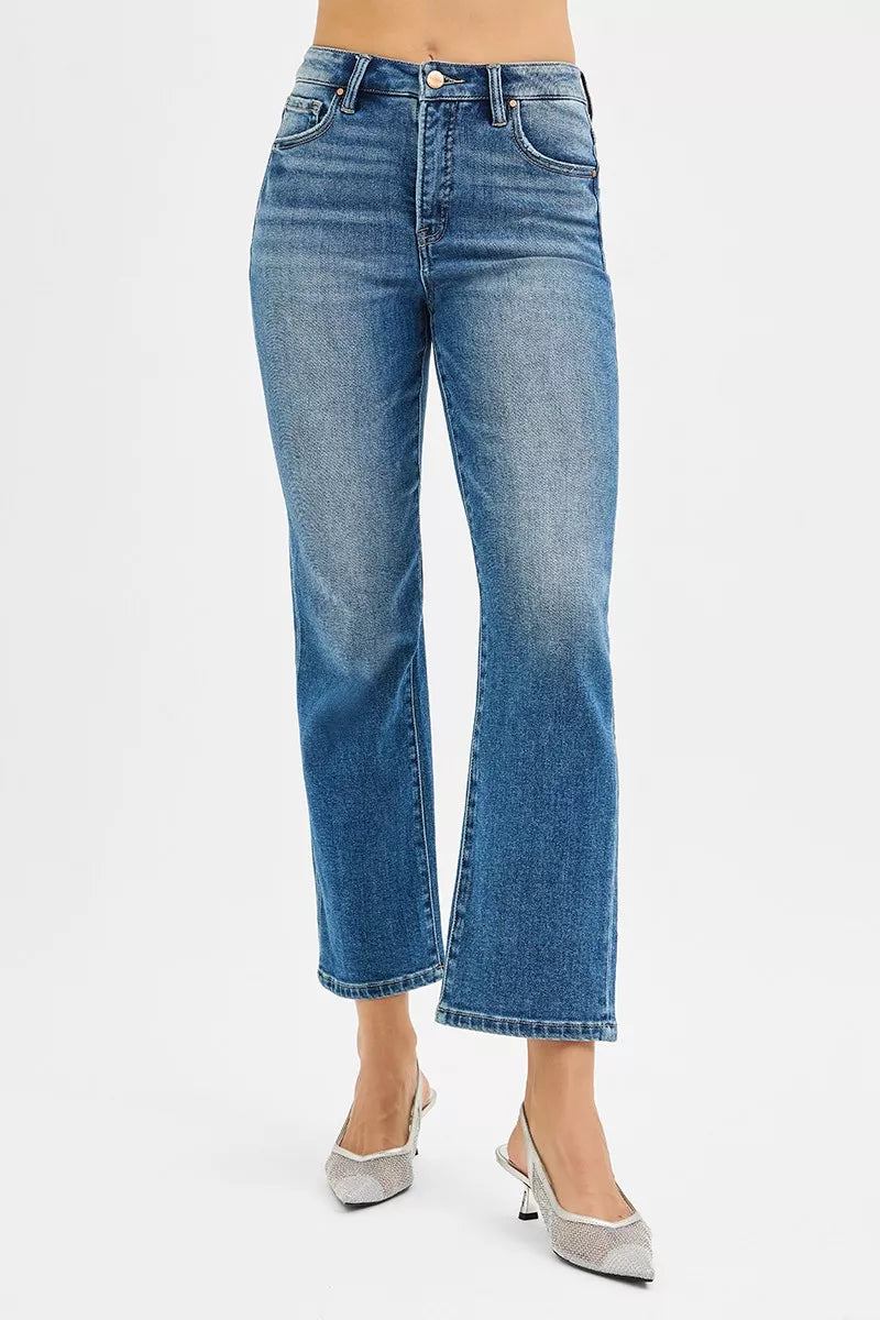 RISEN Tummy Control High Rise Crop Straight Jeans - Jeans Junction Online