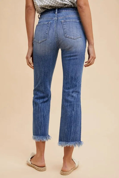 Annie Wear Distressed Raw Hem Straight Leg Cropped Jeans - Jeans Junction Online