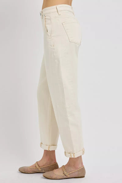 RISEN High Rise Relaxed Barrel Cuffed Jeans - Jeans Junction Online
