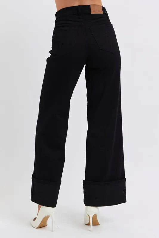 Judy Blue Full Size High Waist Reto Wide Leg W/ Cuff Plus Size - Jeans Junction Online